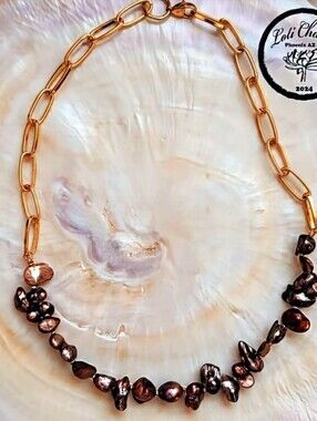 Red Irregular  Keshi Pearls In Classic 18K Gold  Plated Paperclip Necklace  